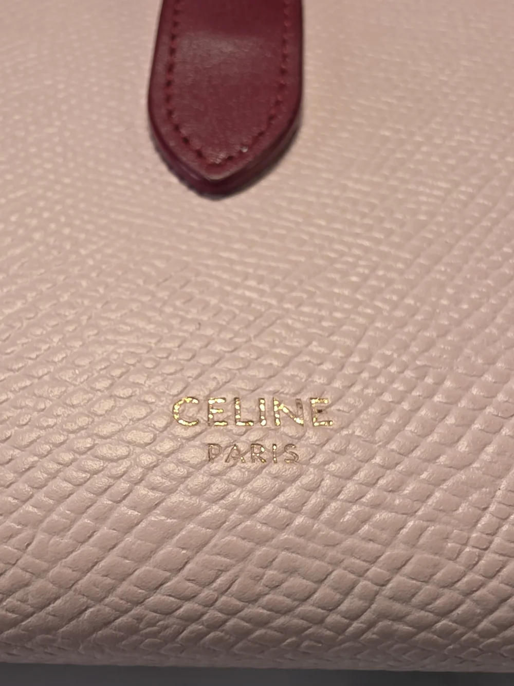Celine Medium Strap Wallet Light Pink & Burgundy Leather w/ Box